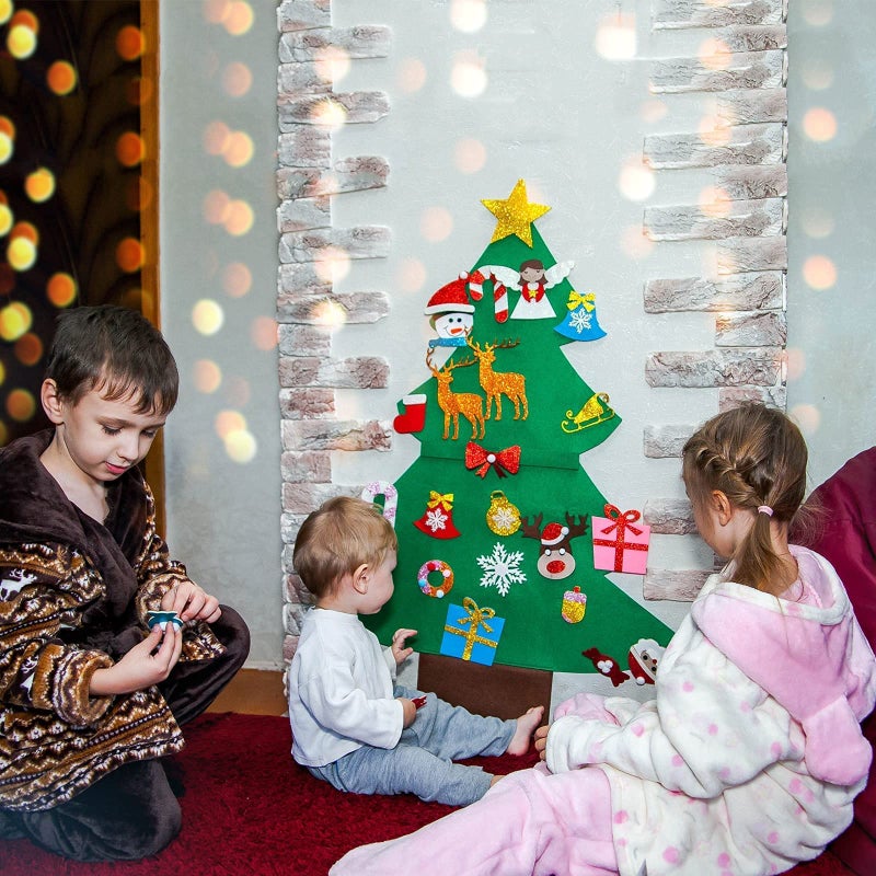 OurWarm DIY Felt Christmas Tree for Kids, 3ft Christmas Decorations for Toddlers with 30pcs Glitter Ornaments, Felt Xmas Tree for Kids Christmas Door Wall Hanging Decorations - Image 4